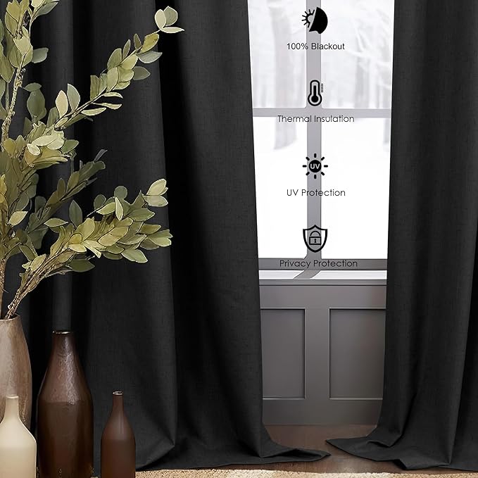 102 Inch Curtains Black Out Linen Blackout Curtains - Image 6