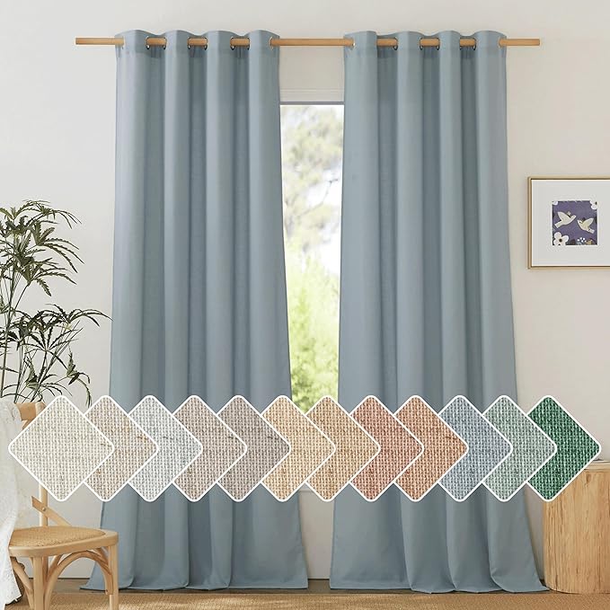 NICETOWN Thick Stone Blue Linen Curtains by NICETOWN