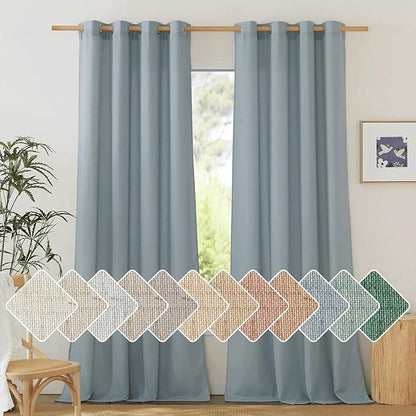 NICETOWN Thick Stone Blue Linen Curtains by NICETOWN