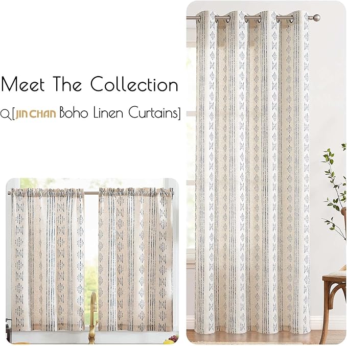 jinchan Boho Kitchen Curtains Linen Tier Curtains 36 Inches Bohemian Cafe Small - Image 8