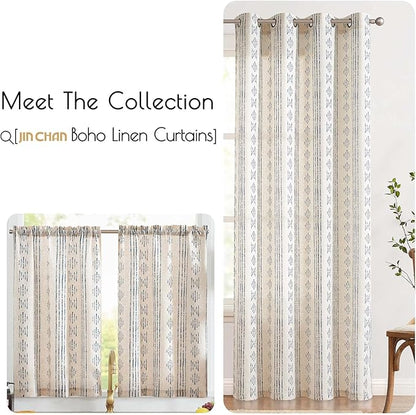 jinchan Boho Kitchen Curtains Linen Tier Curtains 36 Inches Bohemian Cafe Small - Image 8
