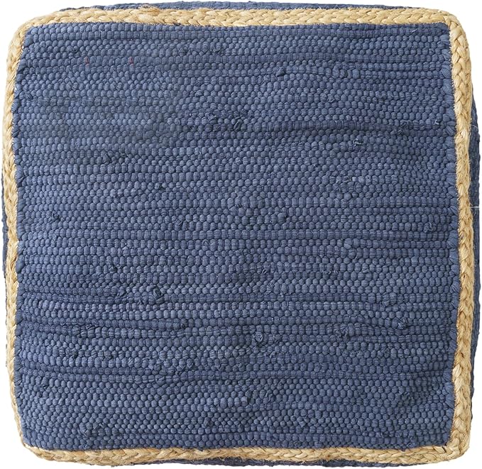 LR Home Indigo Bordered Transitional Hand-Loomed Cotton Pouf - Image 5