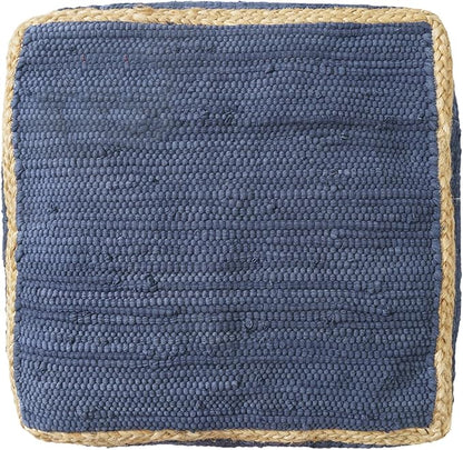 LR Home Indigo Bordered Transitional Hand-Loomed Cotton Pouf - Image 5
