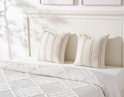 Decorative Throw Pillow Covers 20x20 Inch Set of 2 Linen Striped Accent Neutral - Image 3