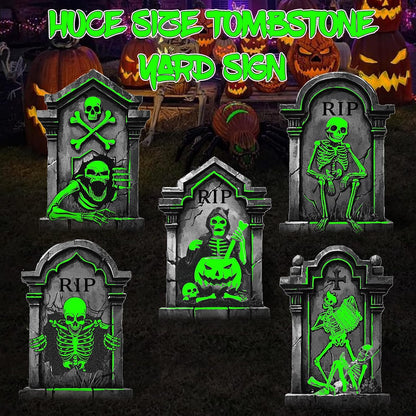 25.2in Halloween Tombstones Outdoor Decor Glow in The Dark - 5PCS Large Tombstones for Graves Halloween Gravestones Decorations Yard Signs