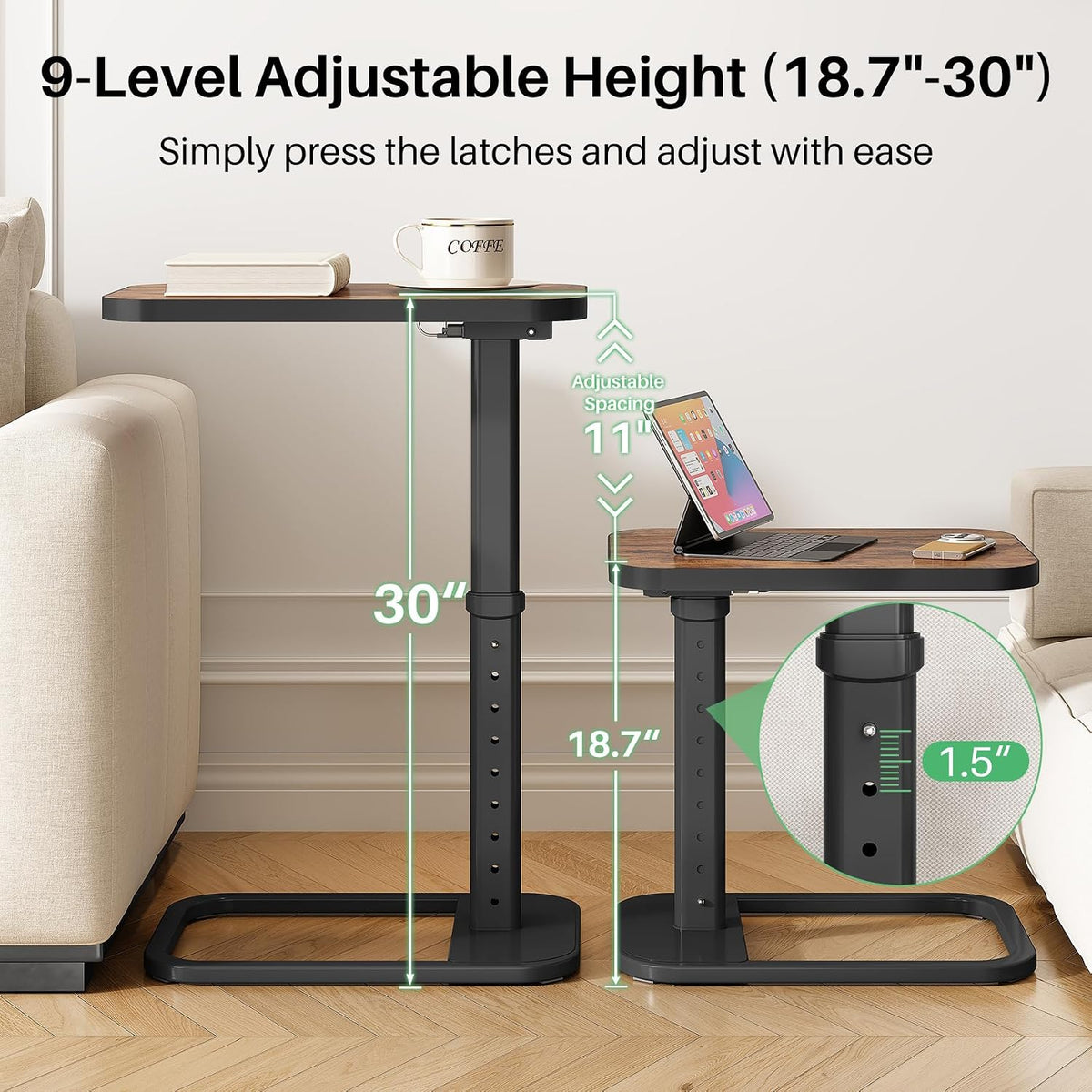 kitstorack upgraded tv tray table with panel lock shown in use