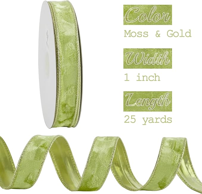 MEEDEE Moss Green and Gold Velvet Ribbon - Image 2