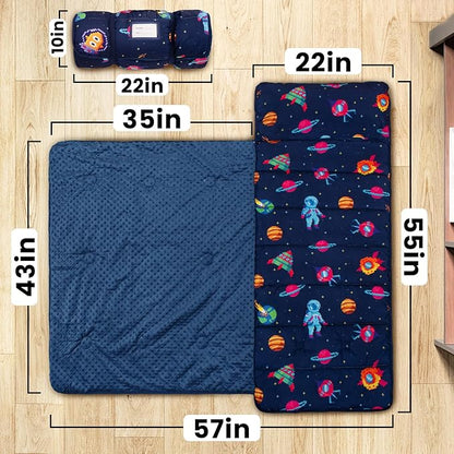 Toddler Nap Mat with Pillow and Minky Blanket, Large 55"x35" Sleeping Bag - Image 2