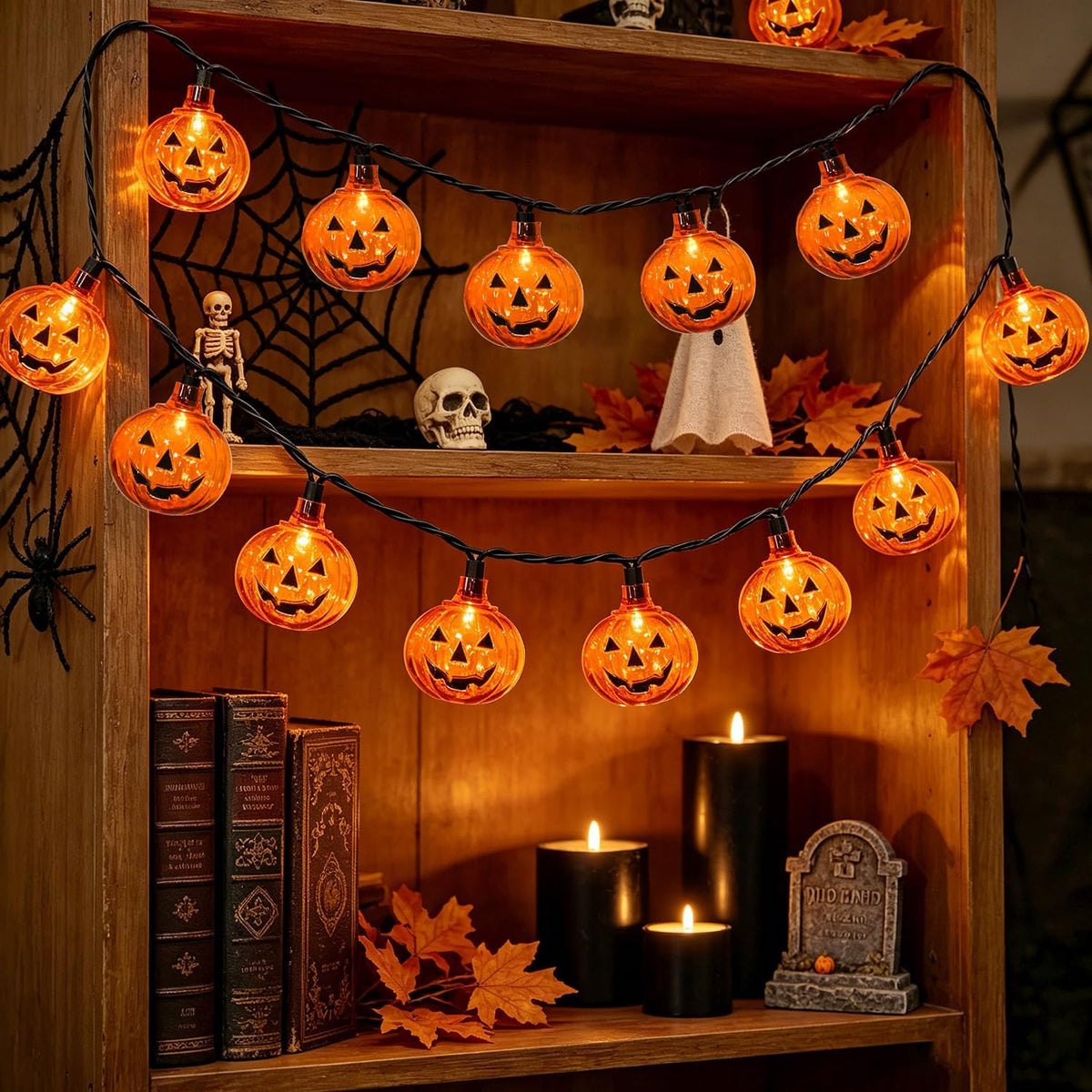 12Ft 20 LED Halloween Pumpkin String Lights Plug in Jack O Lantern Lights with Spooky Smile, 0.07W Energy-efficient LED Pumpkin Lights Outdoor Waterproof for Home Indoor Outdoor Halloween Decorations