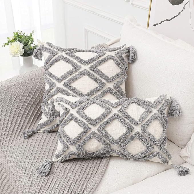 Boho Gray Throw Pillow Cover 18x18 Inch - Image 2