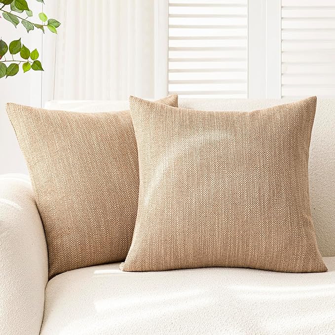 Foindtower Set of 2 Decorative Textured Burlap Linen Throw Pillow Covers by Foindtower