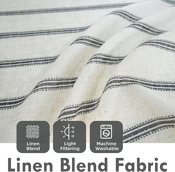 DriftAway Farmhouse Vertical Striped Linen Blend Textured Light Filtering Semi - Image 3