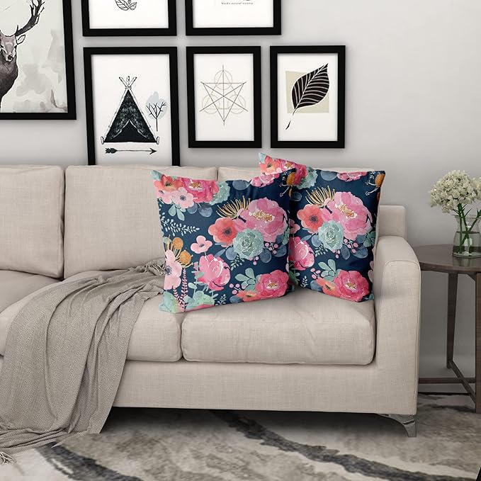 Watercolor Flower Throw Pillow Cover 22x22 Inch Pink Peony Floral - Image 8