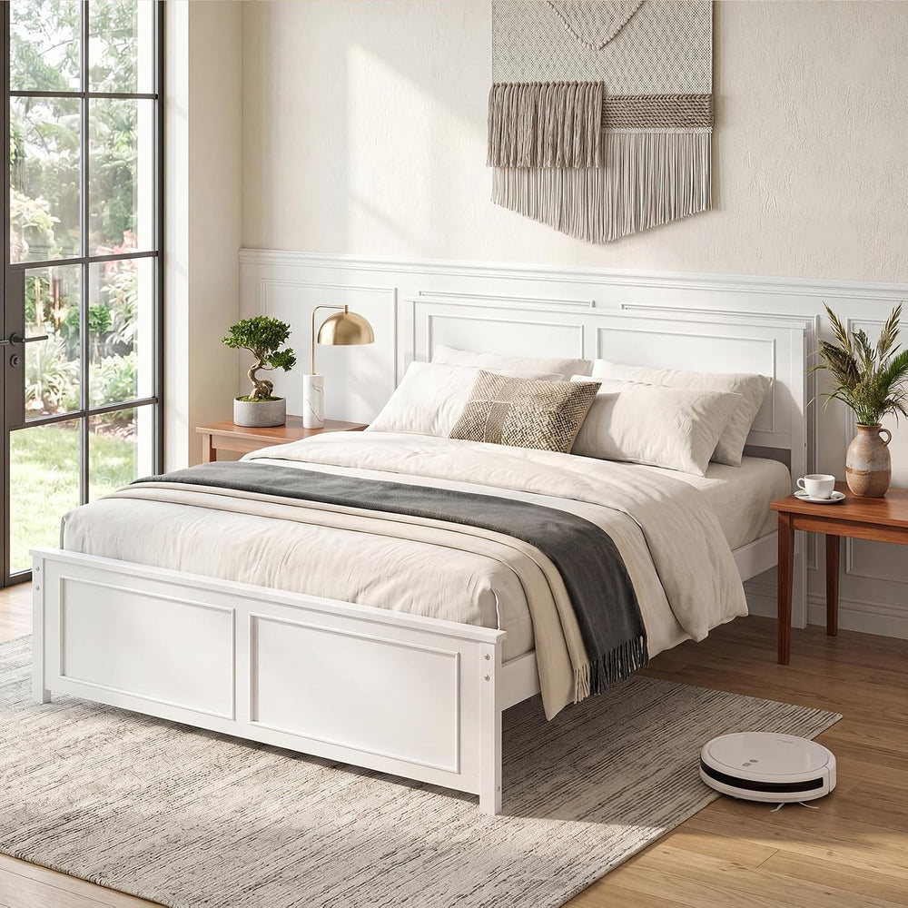GIANTEX Queen Size Bed Frame with Headboard, White