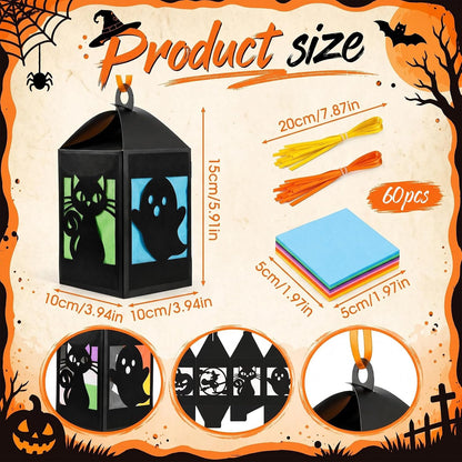60 Sets Halloween Paper Lantern Crafts Bulk Pumpkin Ghost Suncatcher Kit