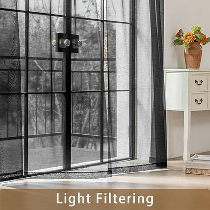 Black Sheer Curtains 108 Inches Extra Long, Privacy Semi Sheer Curtains - Image 3