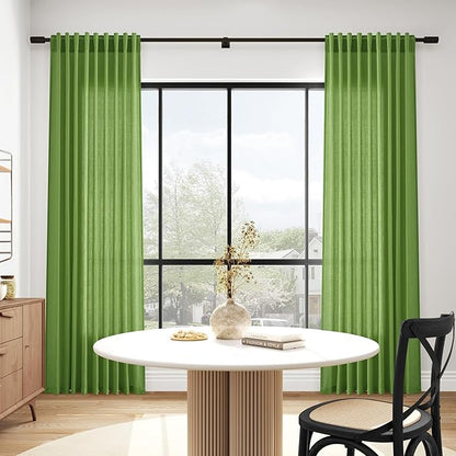 Nanspring Lime Green Linen Blend Light Filtering Back Tab Curtains 84 Inches - Image 6