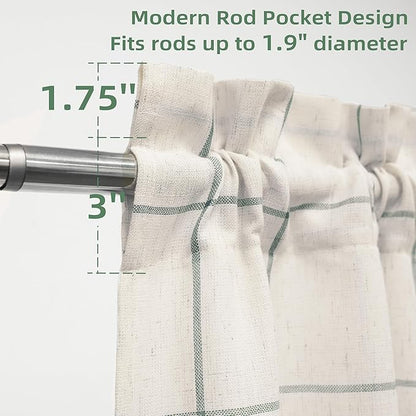 DriftAway Kitchen Curtains Striped Tier Linen Short Curtains Windowpane Plaid - Image 4