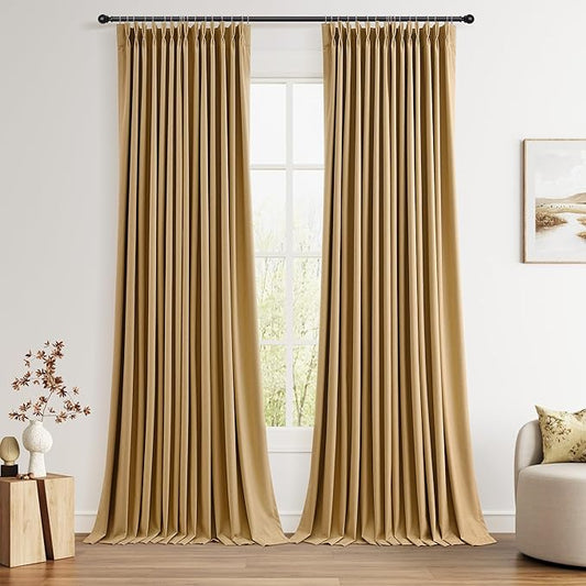 Joywell Pinch Pleated 100% Blackout Linen Curtains 2 Panels Linen Blend Room by Joywell