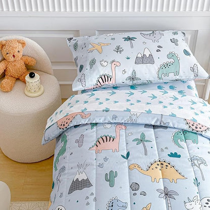 Joyreap 4 Piece Toddler Bedding Set, Cute Dinosaur on Light Blue, Ultra Soft - Image 2