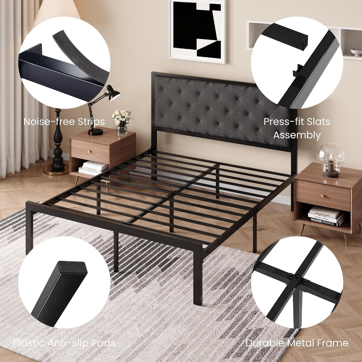 sha cerlin queen size metal bed frame and, package contents