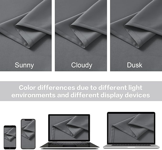 DUALIFE Thermal Insulated Gray Blackout Curtain Panels 96 Inches Long, Back Tab - Image 5