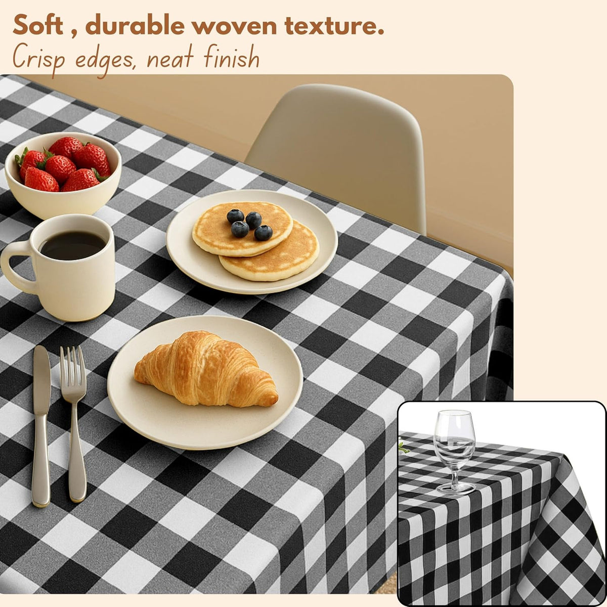 Native Fab Buffalo Check Tablecloth, 100% Cotton, 60x102 Inches, Classic Farmhouse Dining Table Cover, Perfect for Weddings, Halloween, Holiday Gatherings, Indoor Outdoor Décor, Black and White