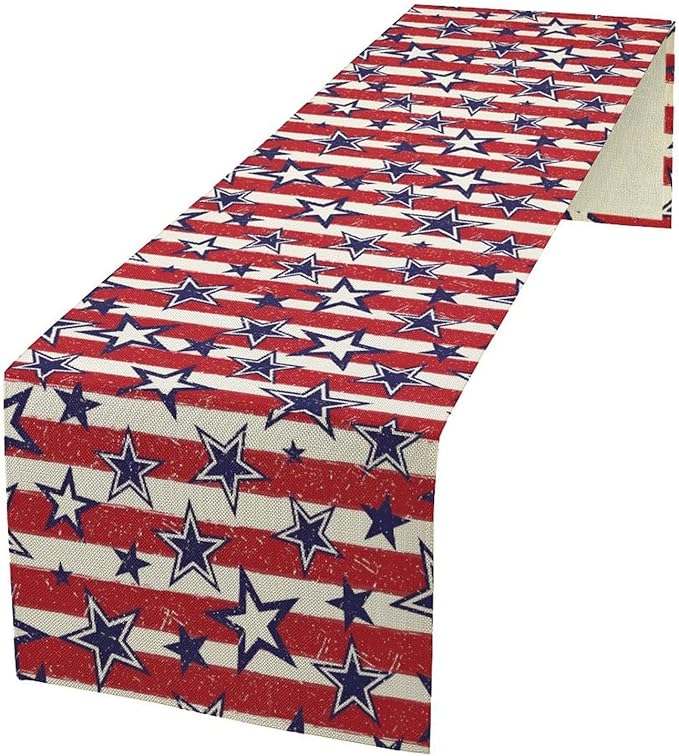 4th of July Table Runner, Vintage American Independence Day Stripes and Stars by Unknown