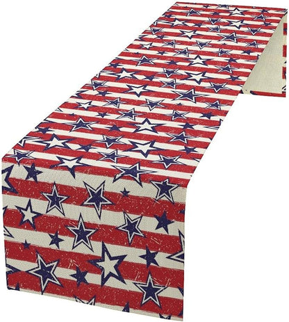 4th of July Table Runner, Vintage American Independence Day Stripes and Stars by Unknown