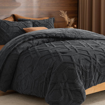 phf warm sherpa fleece queen comforter set, 3d, main product view