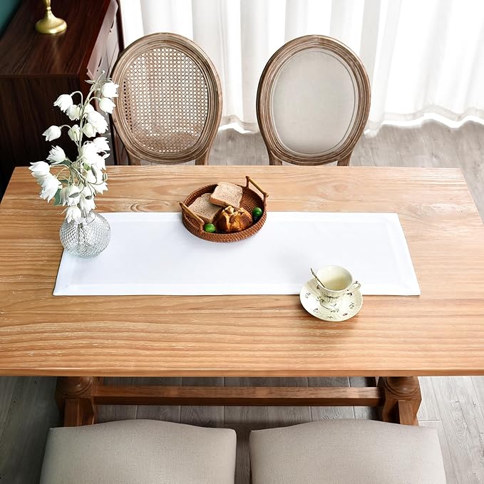 NEWISHER Farmhouse Rustic Table Runner Solid White Rectangular Table Runners - Image 4