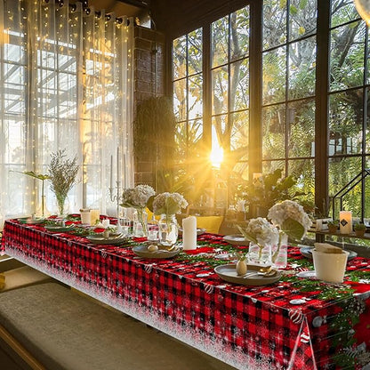 3Pcs Christmas Buffalo Plaid Snowflake Tablecloths, Plastic Red and Black - Image 7
