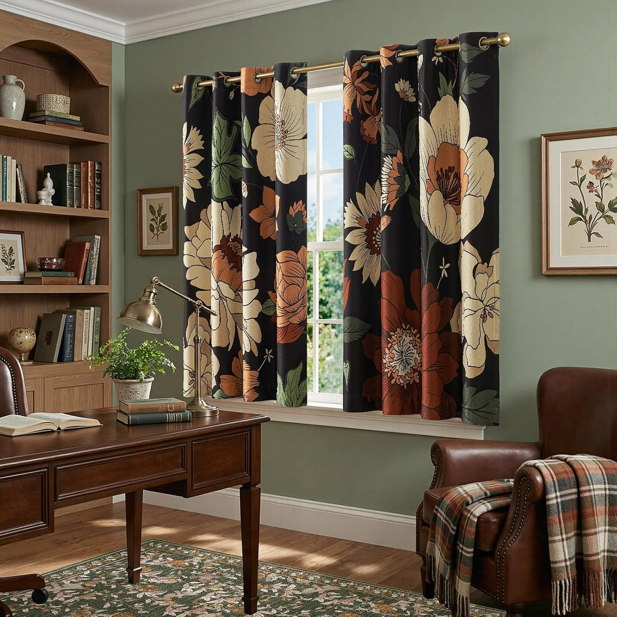 jinchan black boho floral blackout curtains 63 inch, close-up detail
