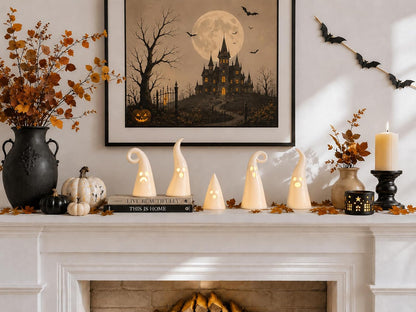 Parsin 5 PCS Ceramic Ghost Light Up Decor, Cute Halloween Decor