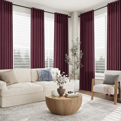 Burgundy Pinch Pleated Linen Curtains 96 Inch Length 2 Panels - Image 8