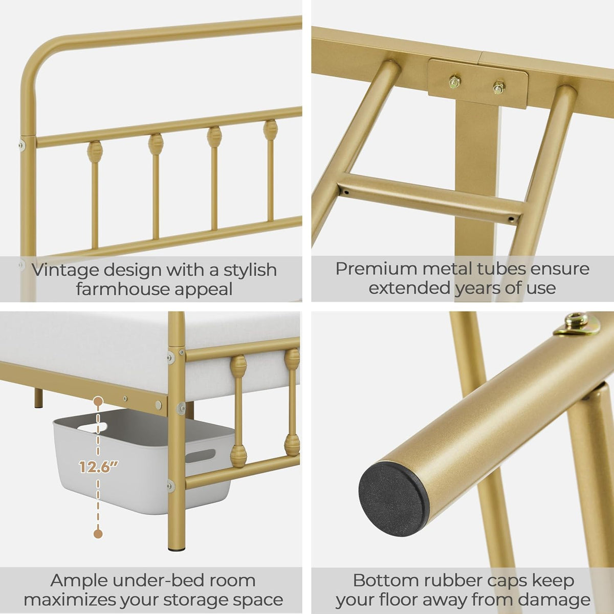 topeakmart full metal bed frame, victorian style headboard, side view