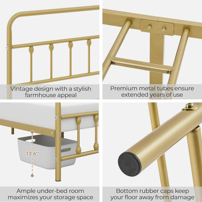 topeakmart full metal bed frame, victorian style headboard, side view
