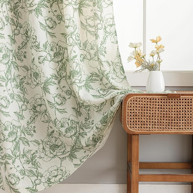 Floral Kitchen Window Curtains 54 inches Long Semi Sheer Light Filtering Drapes by Conkov