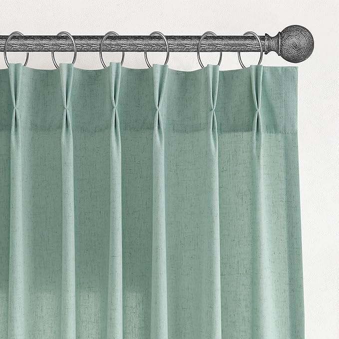 Aqua Green Pinch Pleated Linen Curtains 84 Inch Length 2 Panels by Aersas
