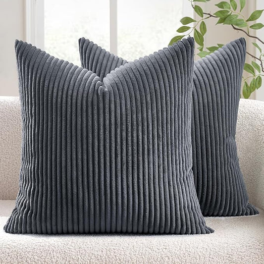 MIULEE Winter Pack of 2 Corduroy Soft Soild Decorative Square Throw Pillow by MIULEE