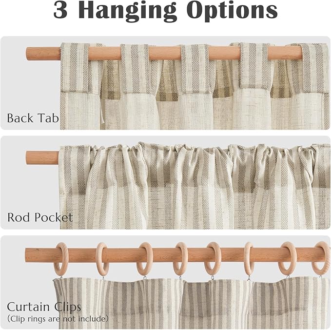 jinchan Striped Linen Kitchen Curtains 24 Inches Tier Curtains Farmhouse Modern - Image 7