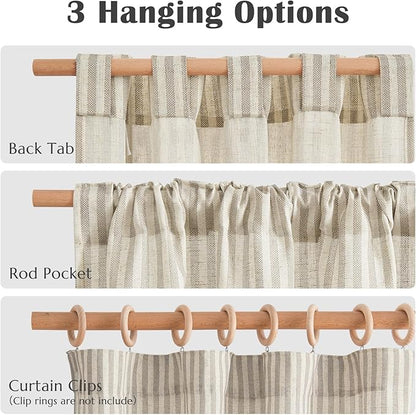 jinchan Striped Linen Kitchen Curtains 54 Inches Short Curtains Farmhouse - Image 8
