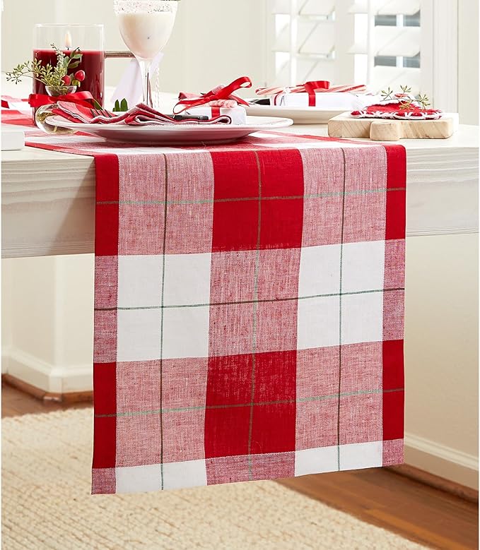 Solino Home Linen Christmas Plaid Table Runner 156 Inches Long - Image 2