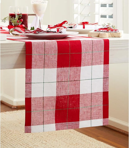 Solino Home Linen Christmas Plaid Table Runner 156 Inches Long - Image 2