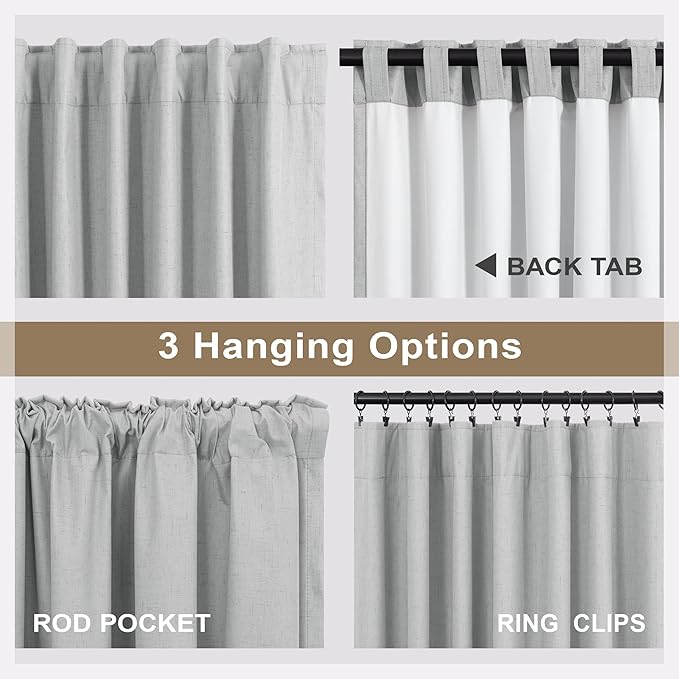 Light Gray Linen Blackout Curtains White Backing 102 Inch Long 2 Panel Sliding - Image 5
