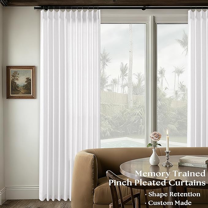 72 Inch Wide 102 Inch Long Sheer White Linen Boho Pleated Curtains - Image 6