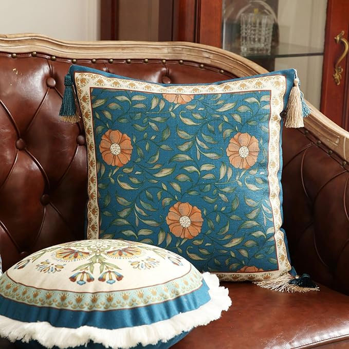 patdrea Designer Square Throw Pillow Covers Set of 2, French Floral Blue - Image 2
