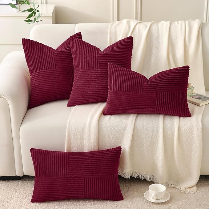 Burgundy Throw Pillow Covers 16x16 inch, Farmhouse Home Decor, Boho Decorative - Image 2