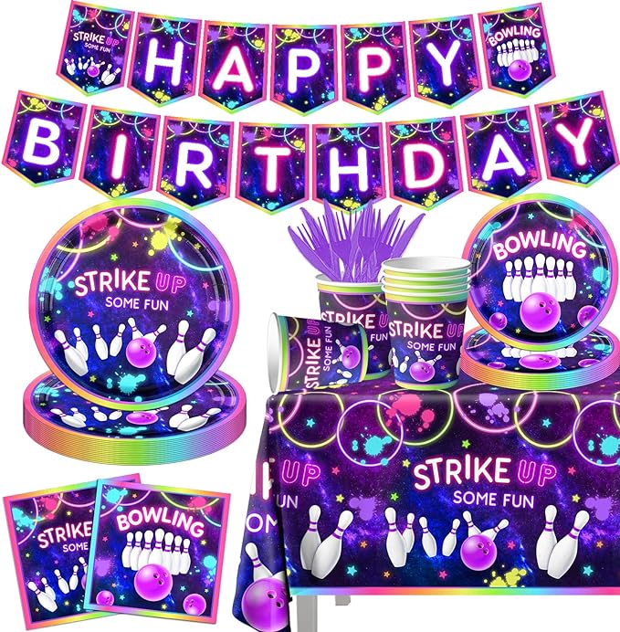 Bowling Birthday Tableware 142Pcs Let's Strike Up Some Fun Bowling Party by GREHUMOR