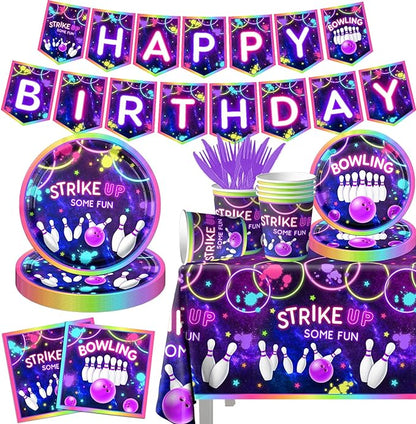 Bowling Birthday Tableware 142Pcs Let's Strike Up Some Fun Bowling Party by GREHUMOR
